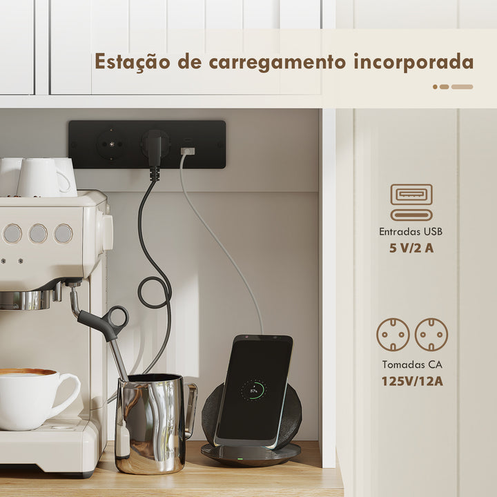 Armário de Cozinha Alto com Estação de Carregamento Móvel Auxiliar de Cozinha 6 Portas 1 Gaveta Prateleiras Ajustáveis 4 Prateleiras para Especiarias Bancada Ampla para Sala de Jantar 100x40x173 cm Branco