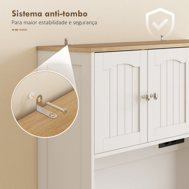 Armário de Cozinha Alto com Estação de Carregamento Móvel Auxiliar de Cozinha 6 Portas 1 Gaveta Prateleiras Ajustáveis 4 Prateleiras para Especiarias Bancada Ampla para Sala de Jantar 100x40x173 cm Branco