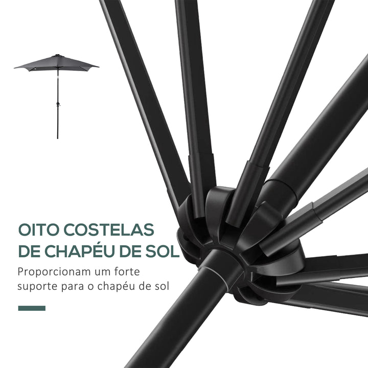 Chapéu de Sol com Luzes LED 268x205x248 cm Chapéu de Sol de Jardim Inclinável até 45° Anti-UV e Abertura a Manivela para Pátio Varanda Cinza Escuro