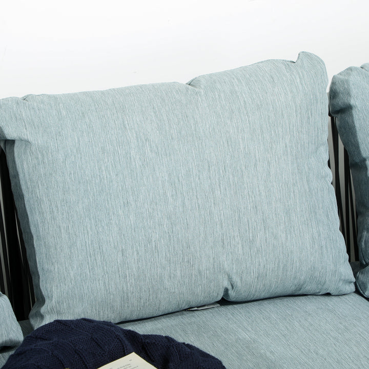 Conjunto de Móveis de Vime 4 Peças Conjunto de Móveis de Jardim 2 Sofás de 2 Lugares Sofá de Canto Mesa de Centro com 6 Almofadas e Estrutura de Alumínio para Varanda Pátio Cinza