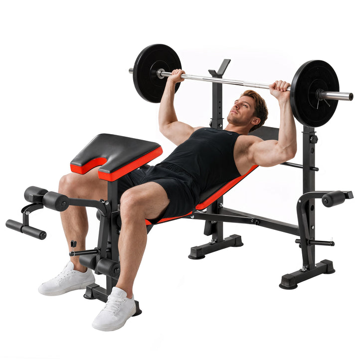Banco de Pesos Multifuncional Banco de Musculação com Encosto Ajustável Suporte de Barras para Fitness Treinamento Completo 105x150x112cm Preto
