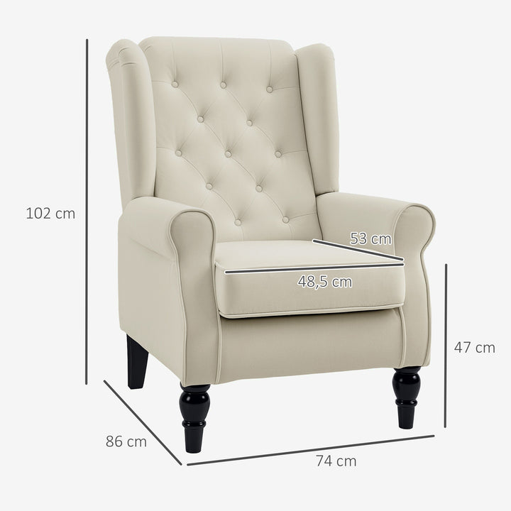 Poltrona de Sala de Estar Poltrona Moderna para Dormitório com Pés de Madeira Poltrona Individual Carga 160 kg para Escritório 74x86x102 cm Creme