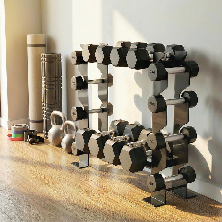 Suporte para Halteres de 4 Níveis Estante de Armazenamento de Pesos em Aço Resistente para Halteres Kettlebells para Treino em Ginásio Casa Carga 200 kg 70x21x55 cm Preto