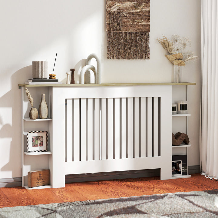 Cobertura para Radiadores com Prateleiras Cobertura de Radiador em MDF Cobertura para Radiador Desenho Moderno de Ripas para Sala de Estar Quarto 152x19x83 cm Branco