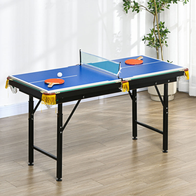 2 em 1 Mesa Multijogos para Crianças de 6+ Anos Mesa de Bilhar e Ping Pong Dobrável com Altura Ajustável e Acessórios 140x63x60-80 cm Multicolor