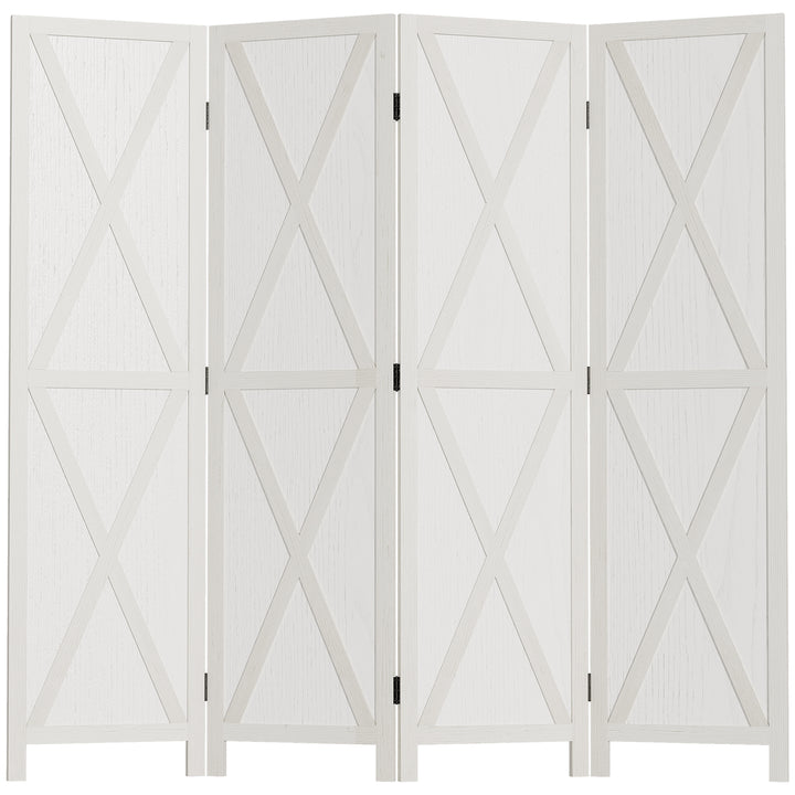 Biombo de 4 Paineis Separador de Ambientes Dobrável 182x170cm Divisória para Espaços de Madeira Decoração Elegante para Dormitório Sala de Estar Branco