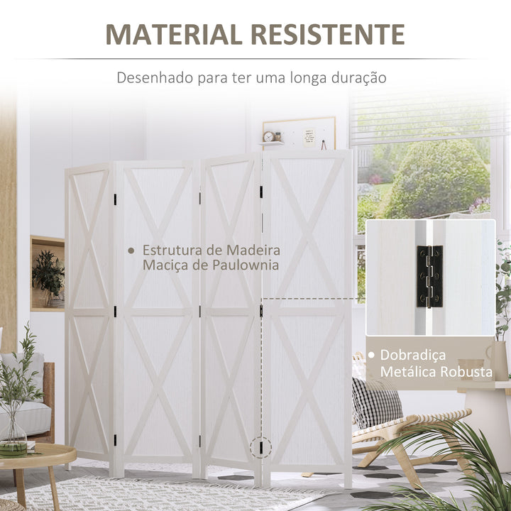 Biombo de 4 Paineis Separador de Ambientes Dobrável 182x170cm Divisória para Espaços de Madeira Decoração Elegante para Dormitório Sala de Estar Branco