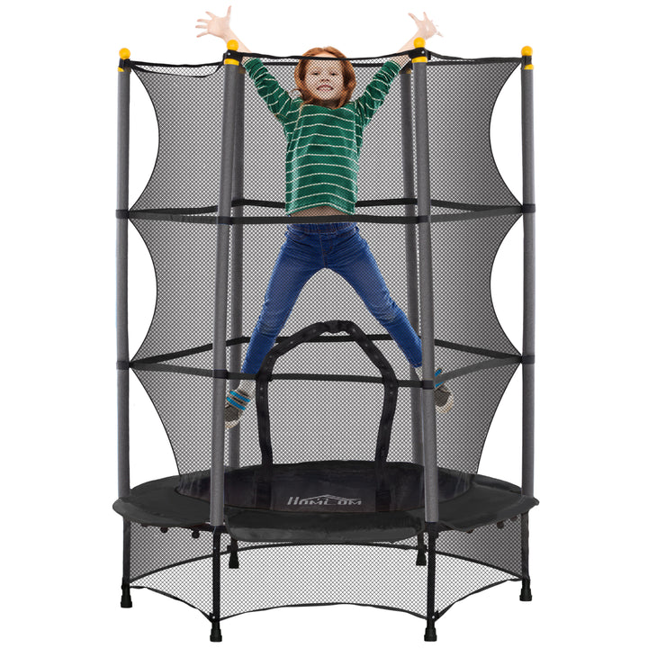 Trampolim para Crianças acima de 3 Anos Cama Elástica Infantil com Rede de Segurança e Estrutura de Aço para Interiores e Exteriores Carga 50kg Ø140x190 cm Preto