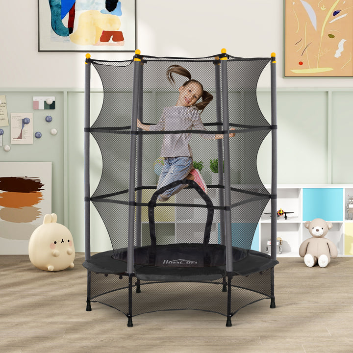 Trampolim para Crianças acima de 3 Anos Cama Elástica Infantil com Rede de Segurança e Estrutura de Aço para Interiores e Exteriores Carga 50kg Ø140x190 cm Preto