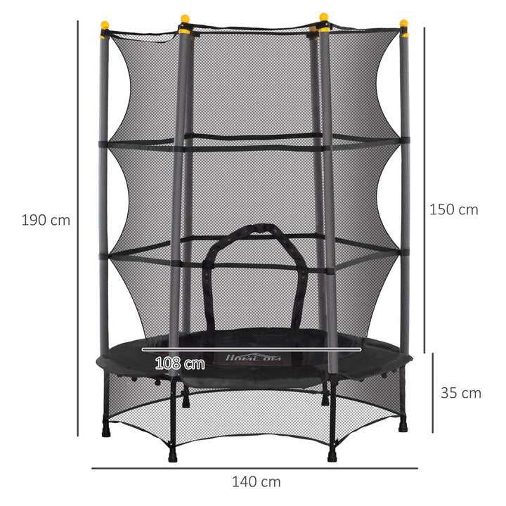 Trampolim para Crianças acima de 3 Anos Cama Elástica Infantil com Rede de Segurança e Estrutura de Aço para Interiores e Exteriores Carga 50kg Ø140x190 cm Preto