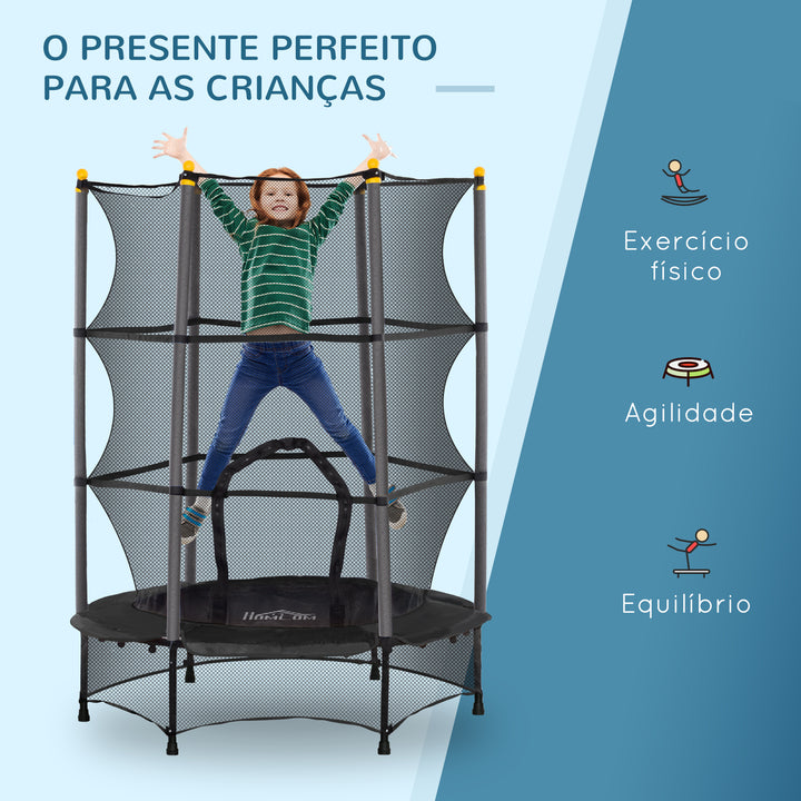 Trampolim para Crianças acima de 3 Anos Cama Elástica Infantil com Rede de Segurança e Estrutura de Aço para Interiores e Exteriores Carga 50kg Ø140x190 cm Preto