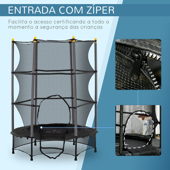 Trampolim para Crianças acima de 3 Anos Cama Elástica Infantil com Rede de Segurança e Estrutura de Aço para Interiores e Exteriores Carga 50kg Ø140x190 cm Preto