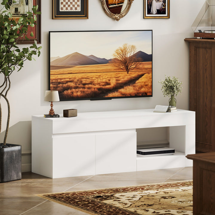 Móvel de TV Mobiliário de TV com 2 Portas Prateleira Aberta Móvel de TV de Sala de Estar para Televisóres de 60 Polegadas 140x40x48 cm Branco
