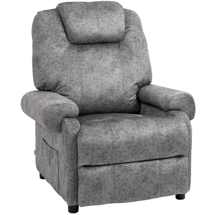 Poltrona Relax Reclinável Poltrona para Sala de Estar com Apoio para os Pés Retrátil Encosto Alto Bolso Lateral Acolchoado Grosso 88x91x108 cm Cinzento