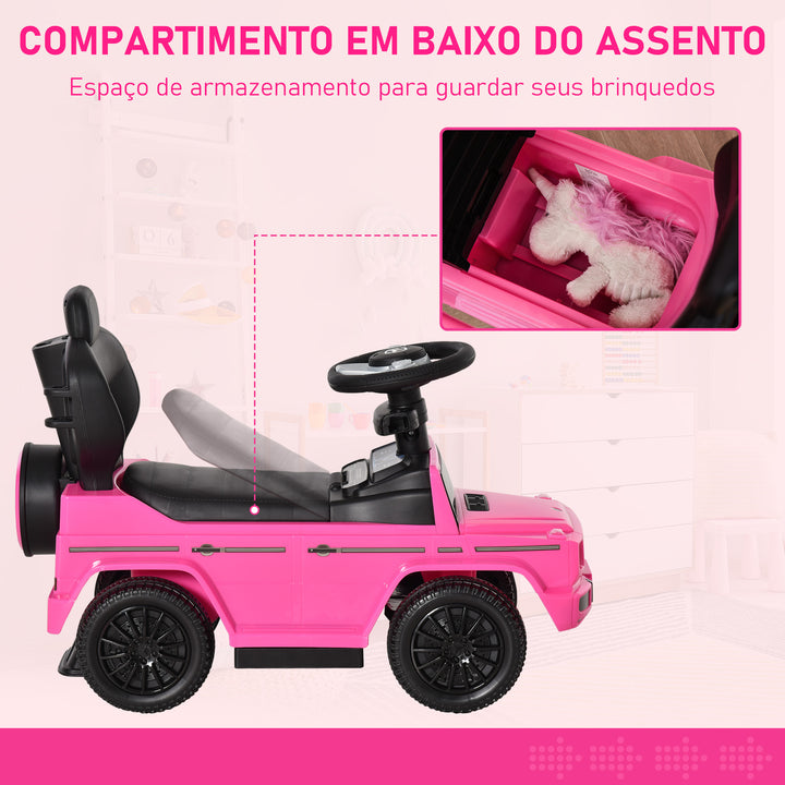 Carro de Passeio Carro Andador para Crianças acima de 12 Meses Mercedes G350 com Buzina Capô Removível Encosto e Suporte de Proteção 85,5x40,5x95 cm Rosa