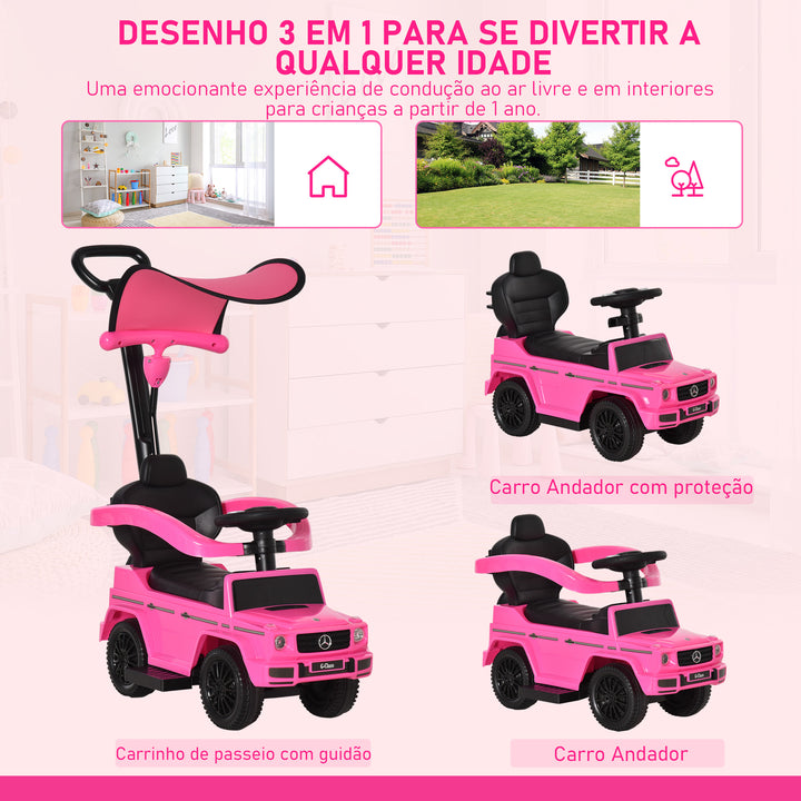 Carro de Passeio Carro Andador para Crianças acima de 12 Meses Mercedes G350 com Buzina Capô Removível Encosto e Suporte de Proteção 85,5x40,5x95 cm Rosa