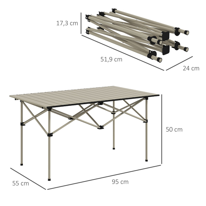 Mesa de Campismo Dobrável de Metal com Tampo Enrolável e Bolsa de Transporte Mesa de Piquenique Portátil para Campismo Trekking Praia e Barbecue 95x55x50 cm Marrom Claro