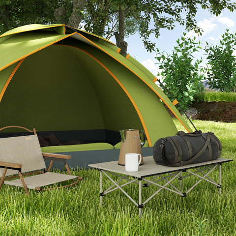Mesa de Campismo Dobrável de Metal com Tampo Enrolável e Bolsa de Transporte Mesa de Piquenique Portátil para Campismo Trekking Praia e Barbecue 95x55x50 cm Marrom Claro