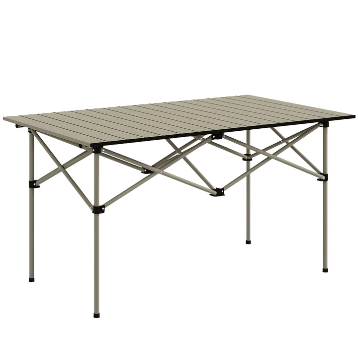 Mesa de Campismo Dobrável de Metal com Tampo Enrolável e Bolsa de Transporte Mesa de Piquenique Portátil para Campismo Trekking Praia e Barbecue 95x55x50 cm Marrom Claro
