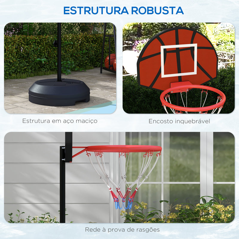 Tabela de Basquetebol com Altura Ajustável 129-179 cm Aro de Basquetebol com Alvo Magnético e Dardos Base Reenchível Ø38x129-179 cm Preto