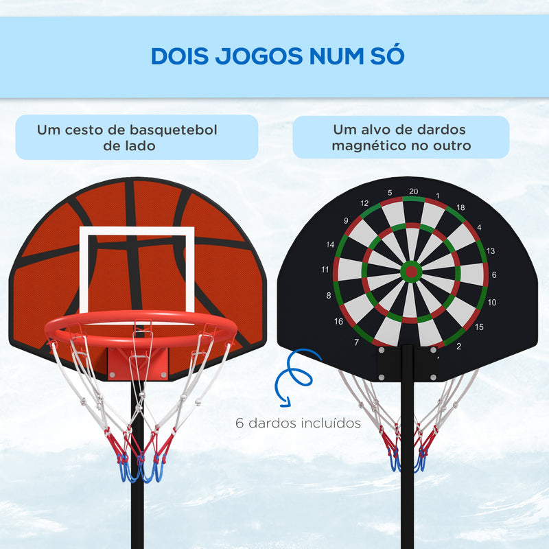 Tabela de Basquetebol com Altura Ajustável 129-179 cm Aro de Basquetebol com Alvo Magnético e Dardos Base Reenchível Ø38x129-179 cm Preto