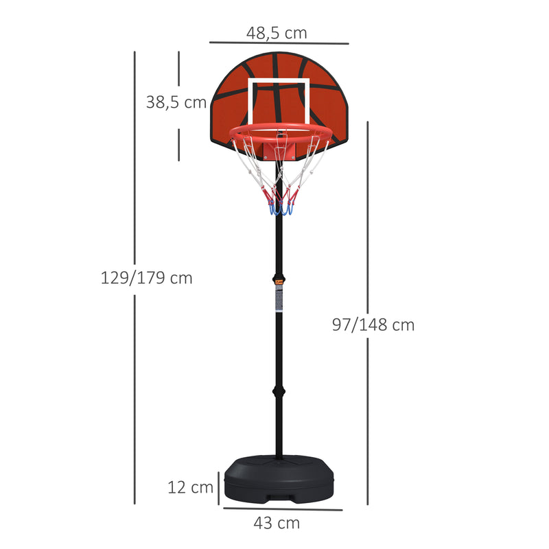 Tabela de Basquetebol com Altura Ajustável 129-179 cm Aro de Basquetebol com Alvo Magnético e Dardos Base Reenchível Ø38x129-179 cm Preto