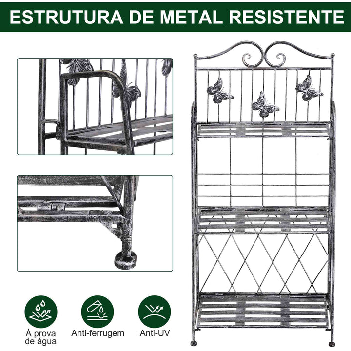 Suporte para Plantas Dobrável Suporte para Vasos de Plantas de 3 Níveis com Estrutura de Metal Suporte para Flores de Metal para Interior e Exterior 44x25x96 cm Prata