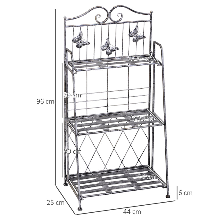Suporte para Plantas Dobrável Suporte para Vasos de Plantas de 3 Níveis com Estrutura de Metal Suporte para Flores de Metal para Interior e Exterior 44x25x96 cm Prata