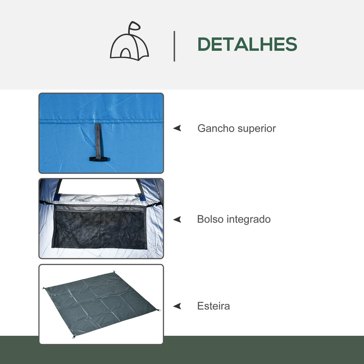 Tenda de Duche Tenda de Privacidade Portátil com 1 Gancho Bolso Bolsa de Transporte e UV20+ para Duche Trocador Sanita 126x124x189 cm Azul