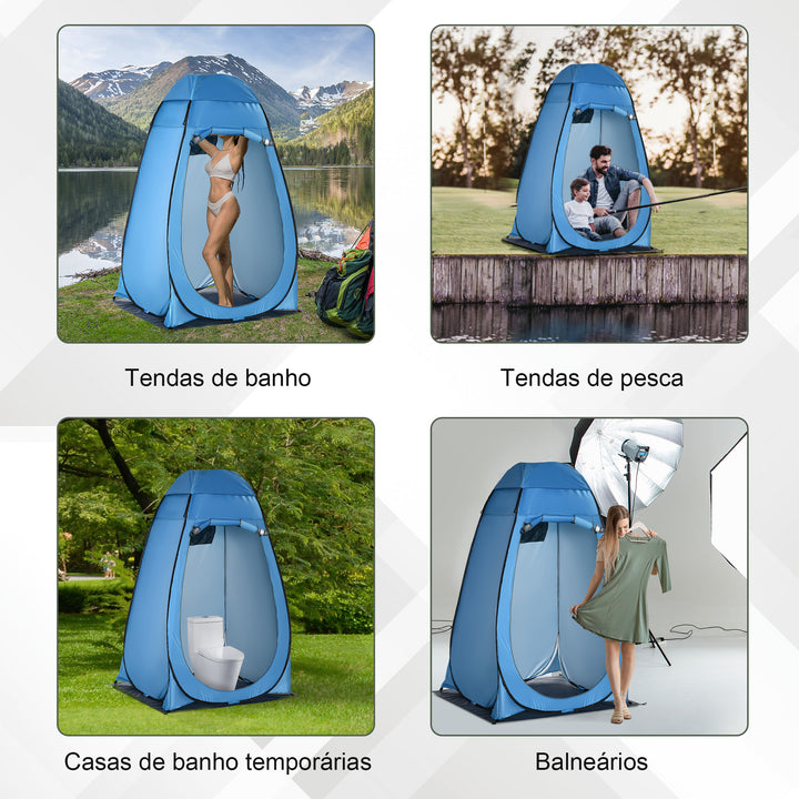 Tenda de Duche Tenda de Privacidade Portátil com 1 Gancho Bolso Bolsa de Transporte e UV20+ para Duche Trocador Sanita 126x124x189 cm Azul