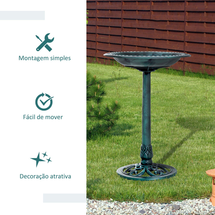 Banho para Pássaros de Jardim ao Ar Livre Altura 70 cm Bebedouro com Design de Flor-de-Lis e Acabamento Envelhecido Leve e Resistente Verde