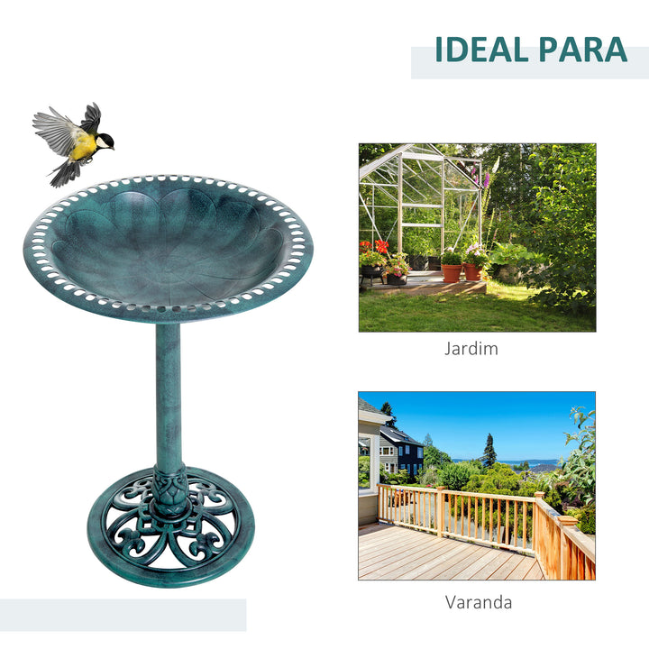 Banho para Pássaros de Jardim ao Ar Livre Altura 70 cm Bebedouro com Design de Flor-de-Lis e Acabamento Envelhecido Leve e Resistente Verde