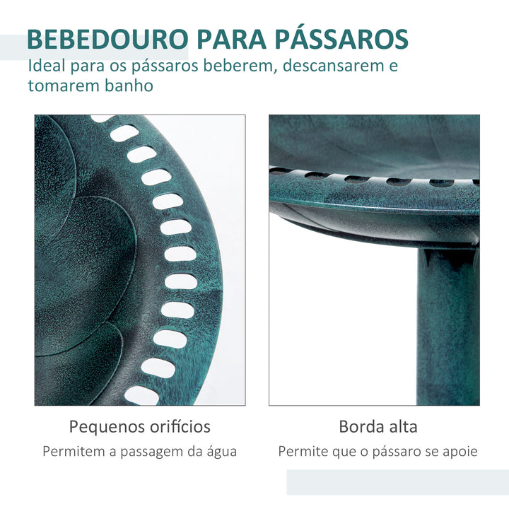 Banho para Pássaros de Jardim ao Ar Livre Altura 70 cm Bebedouro com Design de Flor-de-Lis e Acabamento Envelhecido Leve e Resistente Verde