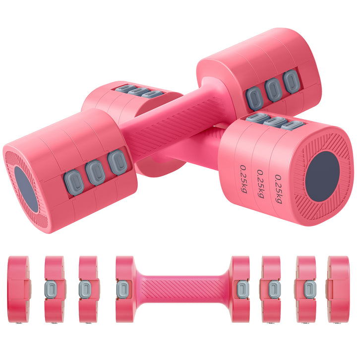 Conjunto de Halteres Ajustáveis 4 em 1 1/1,5/2/2,5 kg Conjunto de Pesos e Halteres de Metal com Pegas Antideslizantes e Design Quadrado para Treino em Casa Ginásio Vermelho