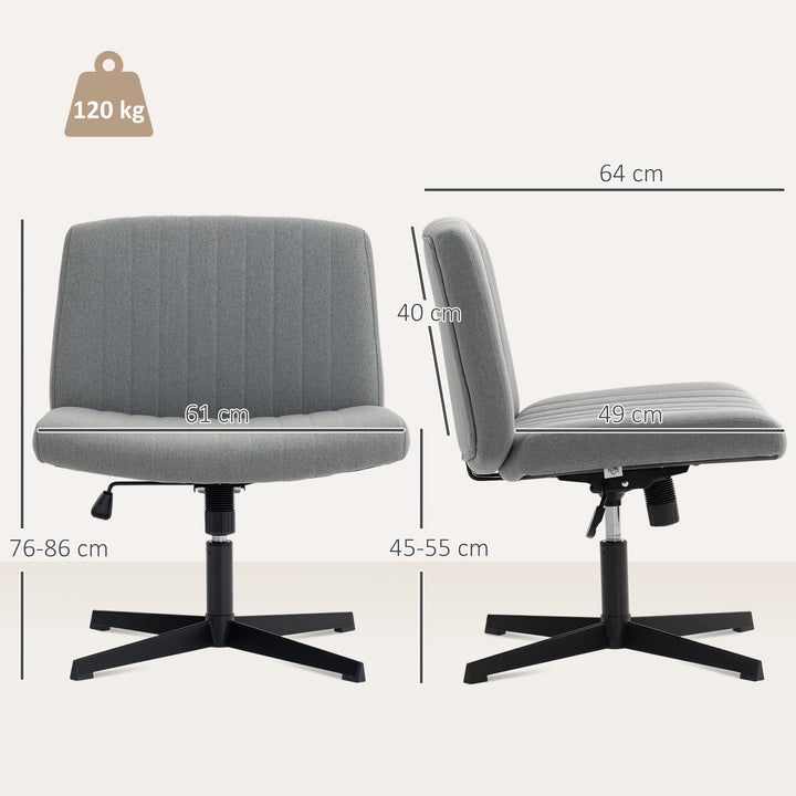 Cadeira de Escritório sem Apoio para os Braços Cadeira de Secretária Giratória com Função Basculante Altura Ajustável sem Rodas para Quarto Sala de Estar 61x64x76-86 cm Cinzento
