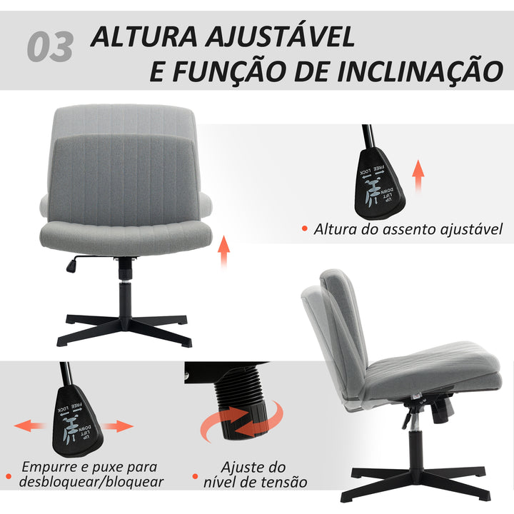 Cadeira de Escritório sem Apoio para os Braços Cadeira de Secretária Giratória com Função Basculante Altura Ajustável sem Rodas para Quarto Sala de Estar 61x64x76-86 cm Cinzento