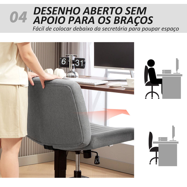 Cadeira de Escritório sem Apoio para os Braços Cadeira de Secretária Giratória com Função Basculante Altura Ajustável sem Rodas para Quarto Sala de Estar 61x64x76-86 cm Cinzento