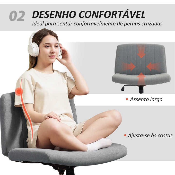 Cadeira de Escritório sem Apoio para os Braços Cadeira de Secretária Giratória com Função Basculante Altura Ajustável sem Rodas para Quarto Sala de Estar 61x64x76-86 cm Cinzento