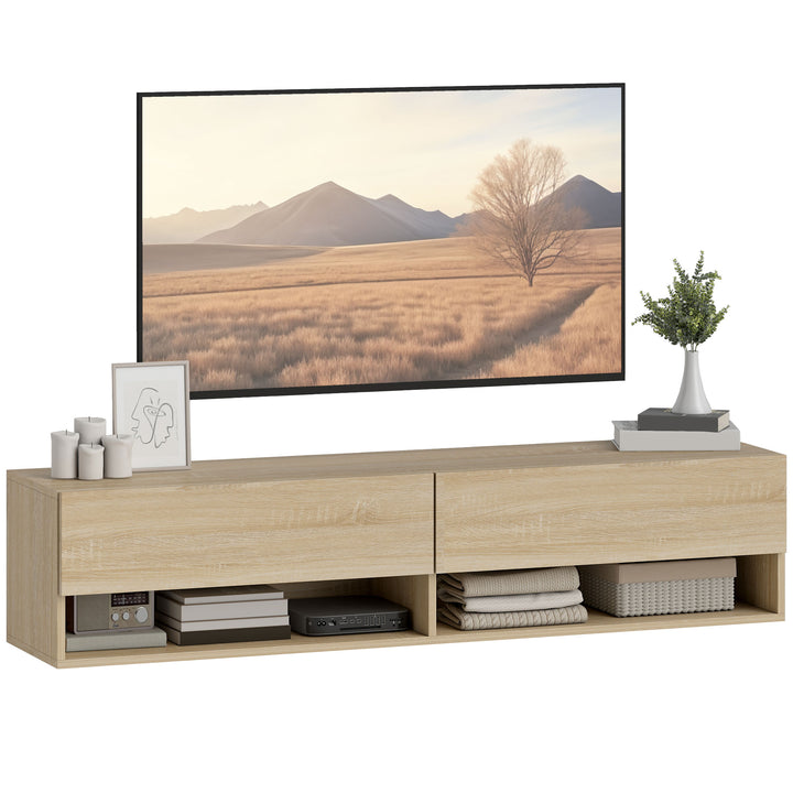 Móvel de TV de Parede Móvel de TV para Sala de Estar com 2 Compartimentos e 2 Armários com Portas Móvel para Televisores de 60 Polegadas 140x32x31 cm Madeira