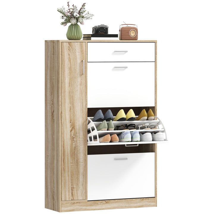 Sapateira de 3 Portas para 18-27 Pares de Sapatos com Gaveta e Armário para Entrada Dormitório 84x30x132 cm Madeira Natural