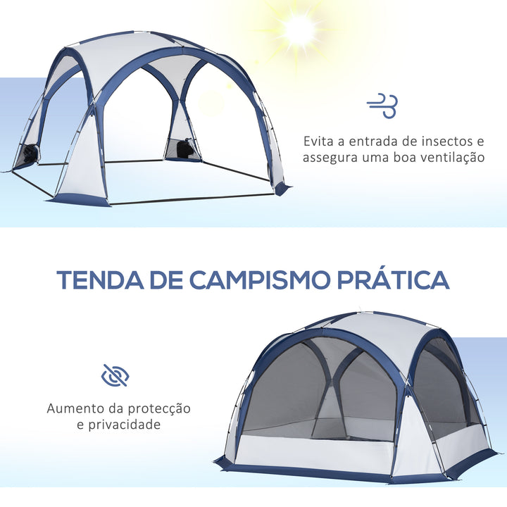 Tenda de Campismo para 6-8 Pessoas com 4 Telas Mosquiteiras 2 Painéis de Tecido Oxford e Bolsa de Transporte para Campismo Viagens 350x350x230cm Branco e Azul