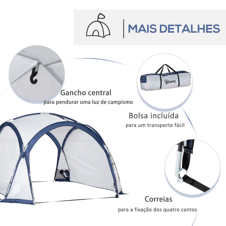 Tenda de Campismo para 6-8 Pessoas com 4 Telas Mosquiteiras 2 Painéis de Tecido Oxford e Bolsa de Transporte para Campismo Viagens 350x350x230cm Branco e Azul
