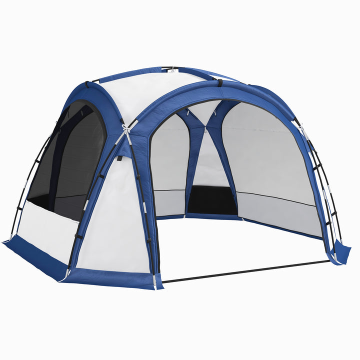 Tenda de Campismo para 6-8 Pessoas com 4 Telas Mosquiteiras 2 Painéis de Tecido Oxford e Bolsa de Transporte para Campismo Viagens 350x350x230cm Branco e Azul