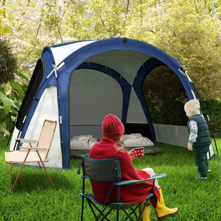 Tenda de Campismo para 6-8 Pessoas com 4 Telas Mosquiteiras 2 Painéis de Tecido Oxford e Bolsa de Transporte para Campismo Viagens 350x350x230cm Branco e Azul