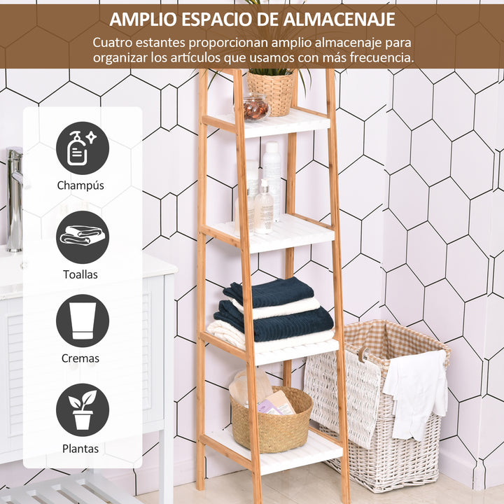 Prateleira para Banheiro com 5 níveis de Estrutura em Bambu Pinho 35x36x138.5cm Branco