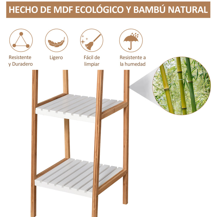 Prateleira para Banheiro com 5 níveis de Estrutura em Bambu Pinho 35x36x138.5cm Branco