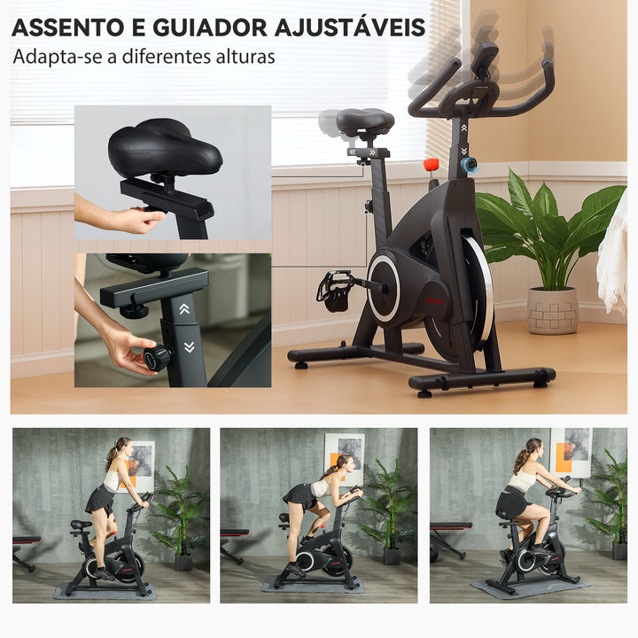 Bicicleta Estática Bicicleta Fitness com Volante de Inércia de 15 kg Ecrã LED Guiador e Assento Ajustável Carga 120 kg para Casa Ginásio 108x53x111 cm Preto