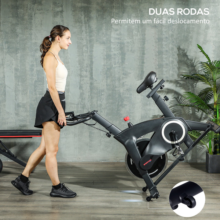 Bicicleta Estática Bicicleta Fitness com Volante de Inércia de 15 kg Ecrã LED Guiador e Assento Ajustável Carga 120 kg para Casa Ginásio 108x53x111 cm Preto