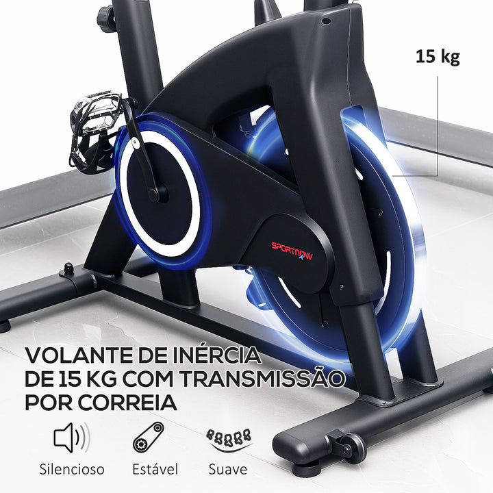 Bicicleta Estática Bicicleta Fitness com Volante de Inércia de 15 kg Ecrã LED Guiador e Assento Ajustável Carga 120 kg para Casa Ginásio 108x53x111 cm Preto