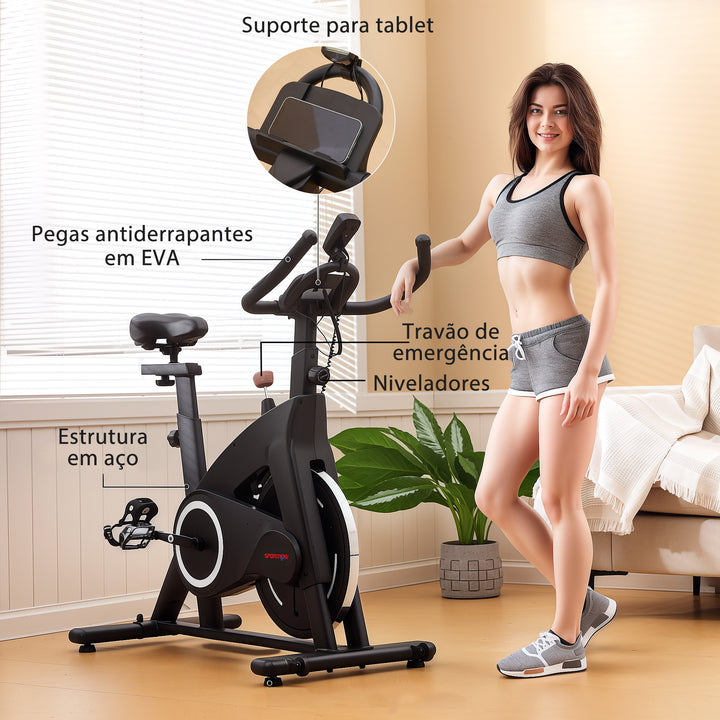 Bicicleta Estática Bicicleta Fitness com Volante de Inércia de 15 kg Ecrã LED Guiador e Assento Ajustável Carga 120 kg para Casa Ginásio 108x53x111 cm Preto